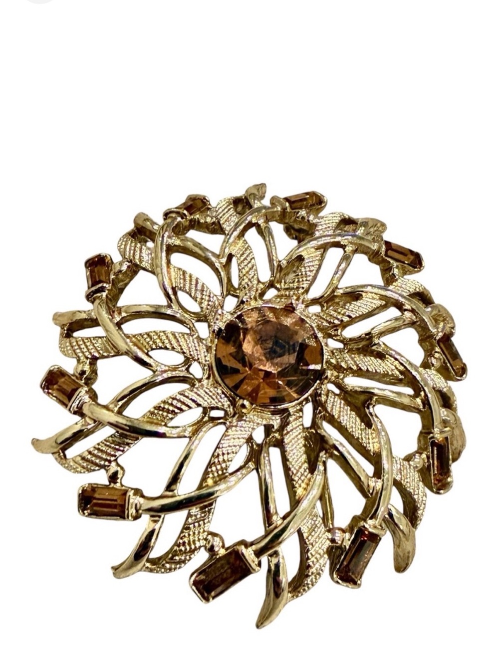Marboux Vintage Gold Brooch with Topaz Glass Stones